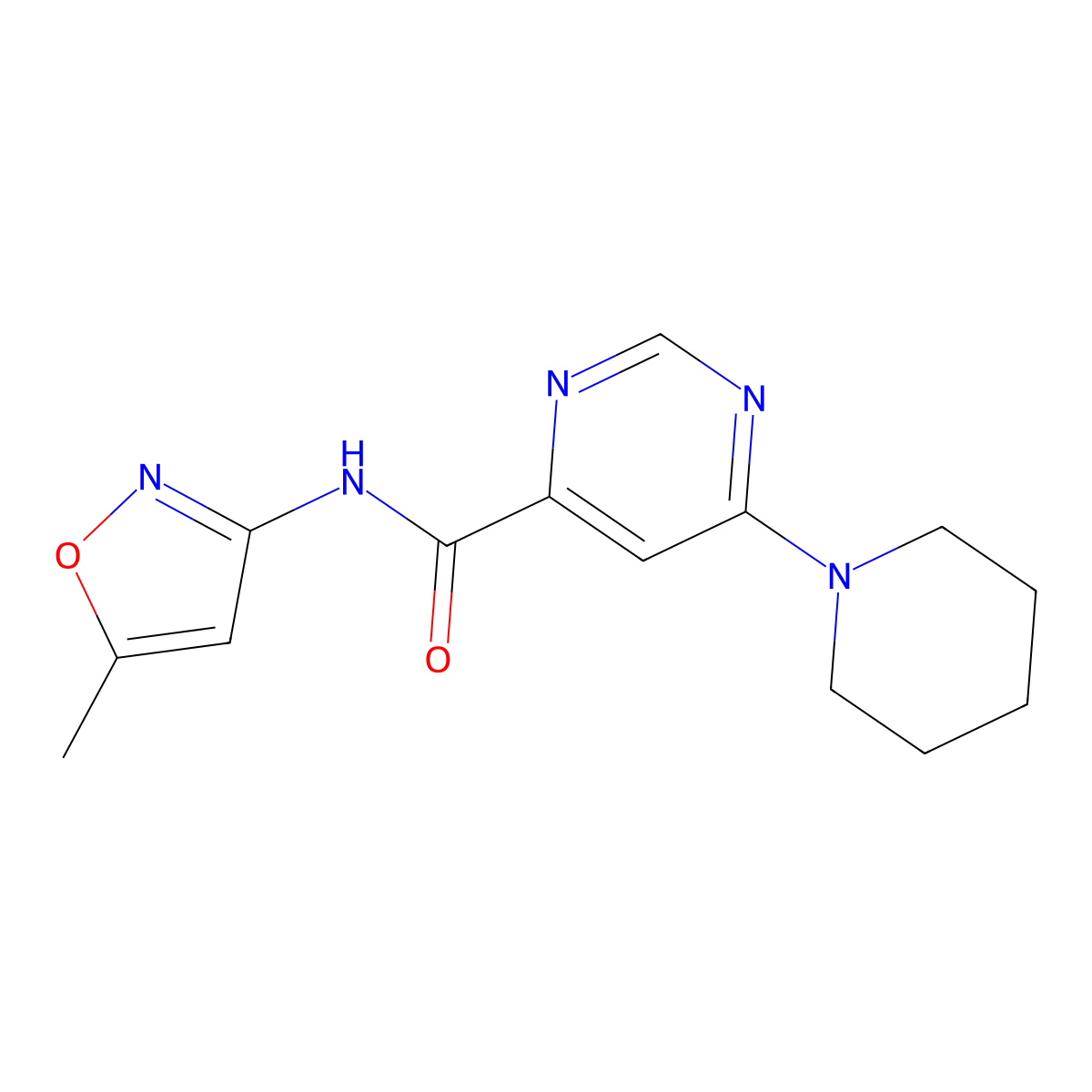 N-(5-methylisoxazol-3-yl)-6-(piperidin-1-yl)pyrimidine-4-carboxamide molecular structure, CAS 1898590-98-1