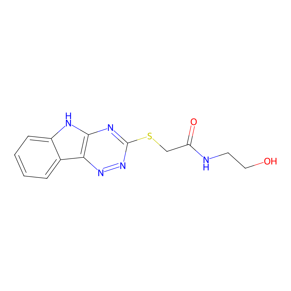 N-(2-hydroxyethyl)-2-(5H-[1,2,4]triazino[5,6-b]indol-3-ylsulfanyl)acetamide molecular structure, CAS 189870-97-1