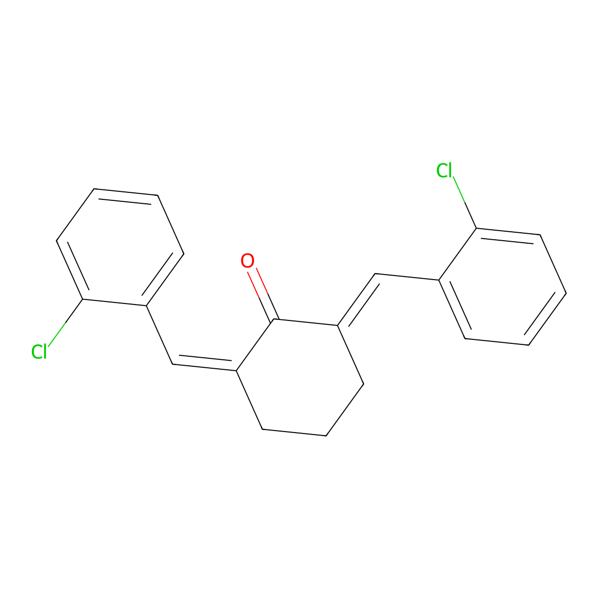 2,6-Bis(o-chlorobenzylidene)cyclohexan-1-one molecular structure, CAS 18989-81-6
