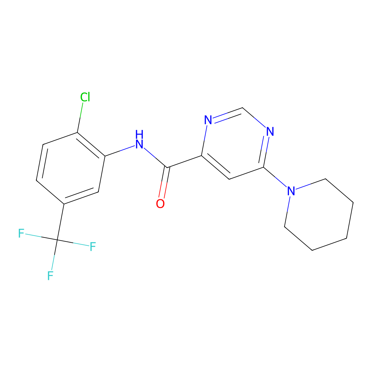 N-[2-chloro-5-(trifluoromethyl)phenyl]-6-(piperidin-1-yl)pyrimidine-4-carboxamide molecular structure, CAS 1898955-06-0