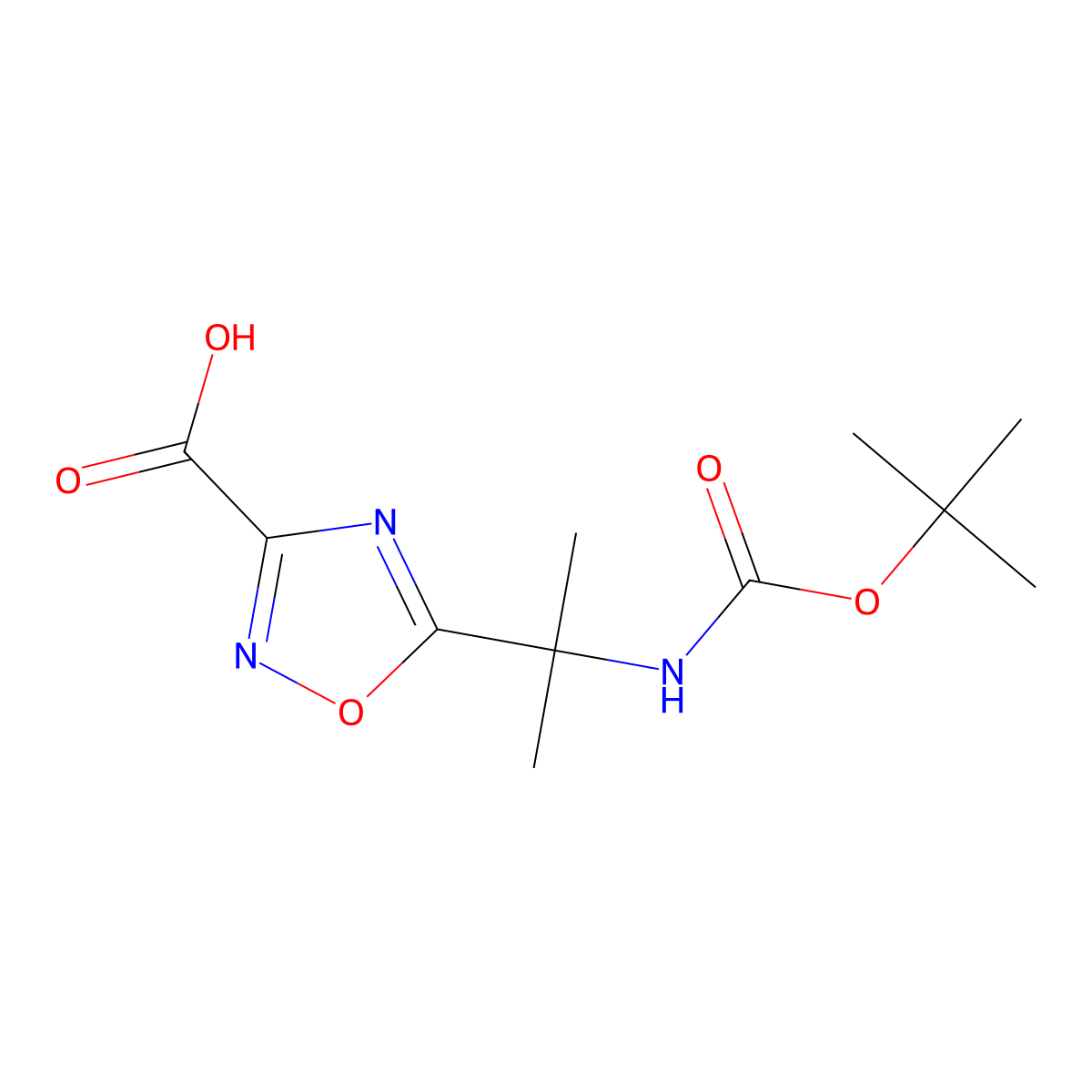 5-(2-((Tert-butoxycarbonyl)amino)propan-2-YL)-1,2,4-oxadiazole-3-carboxylic acid molecular structure, CAS 1899832-75-7