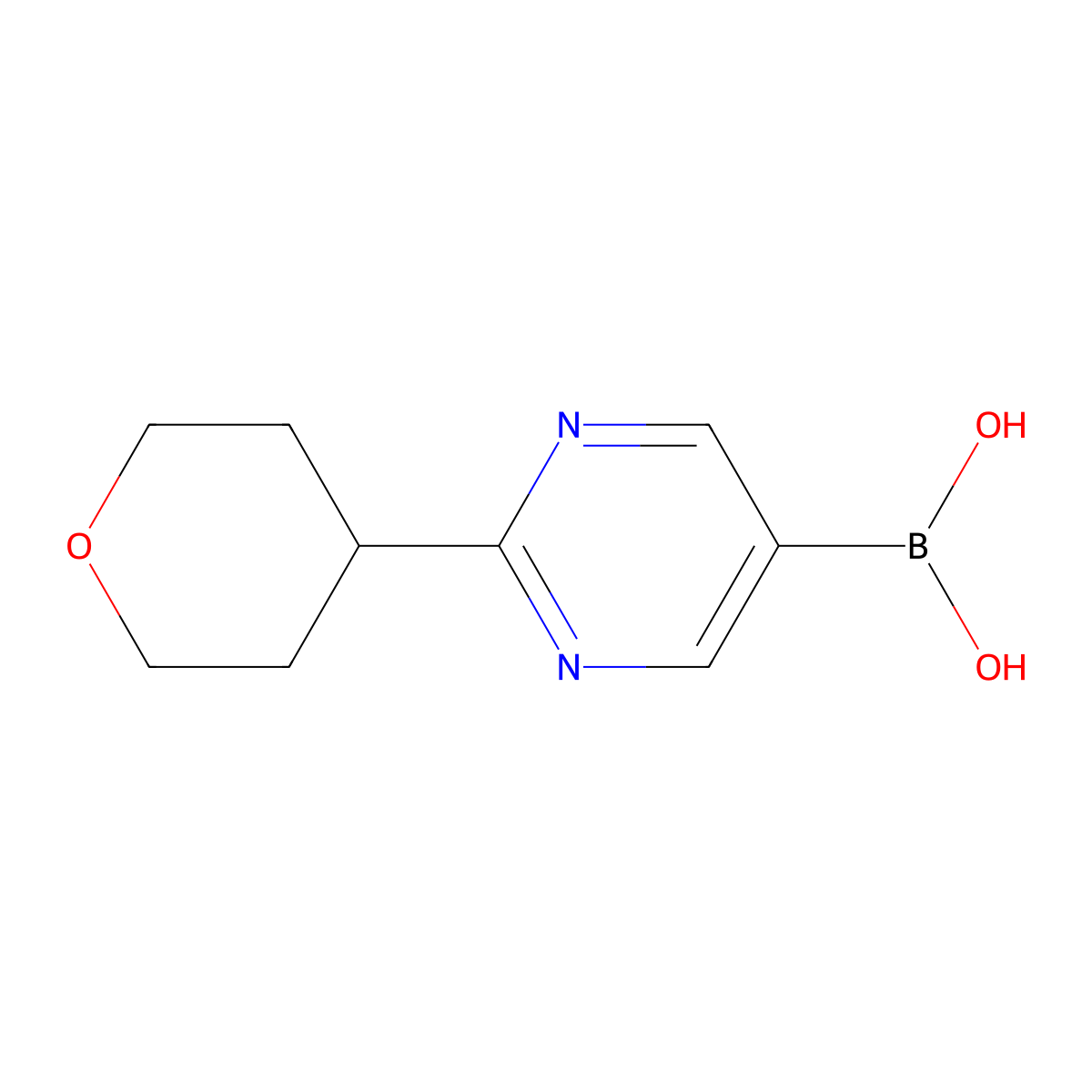 [2-(Oxan-4-yl)pyrimidin-5-yl]boronic acid molecular structure, CAS 1899906-14-9