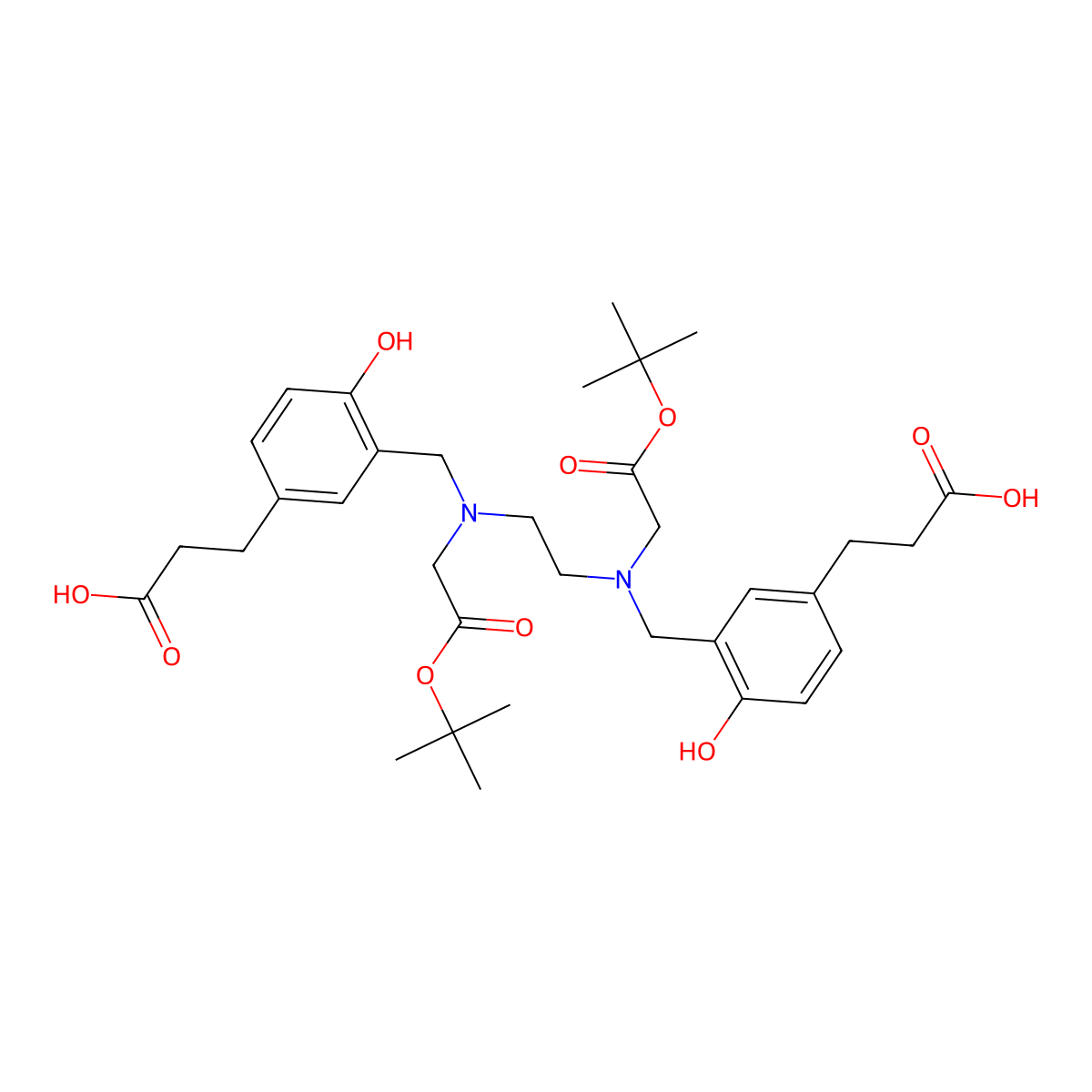 3,3'-(((2,2,13,13-Tetramethyl-4,11-dioxo-3,12-dioxa-6,9-diazatetradecane-6,9-diyl)bis(methylene))bis(4-hydroxy-3,1-phenylene))dipropionic acid molecular structure, CAS 1899939-35-5