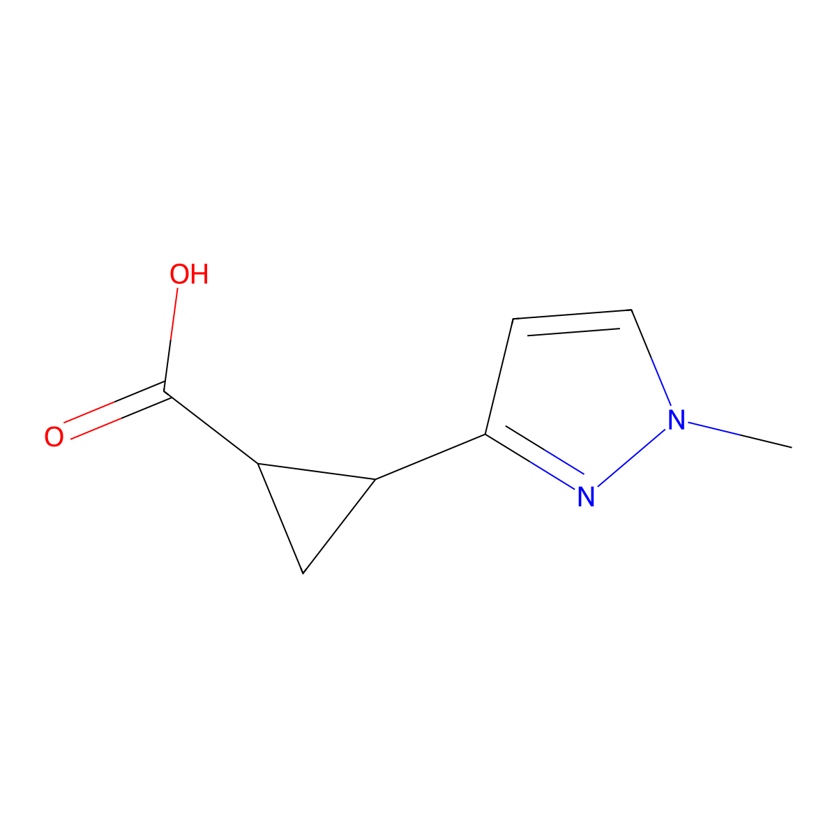 2-(1-methyl-1H-pyrazol-3-yl)cyclopropane-1-carboxylic acid molecular structure, CAS 1899946-21-4