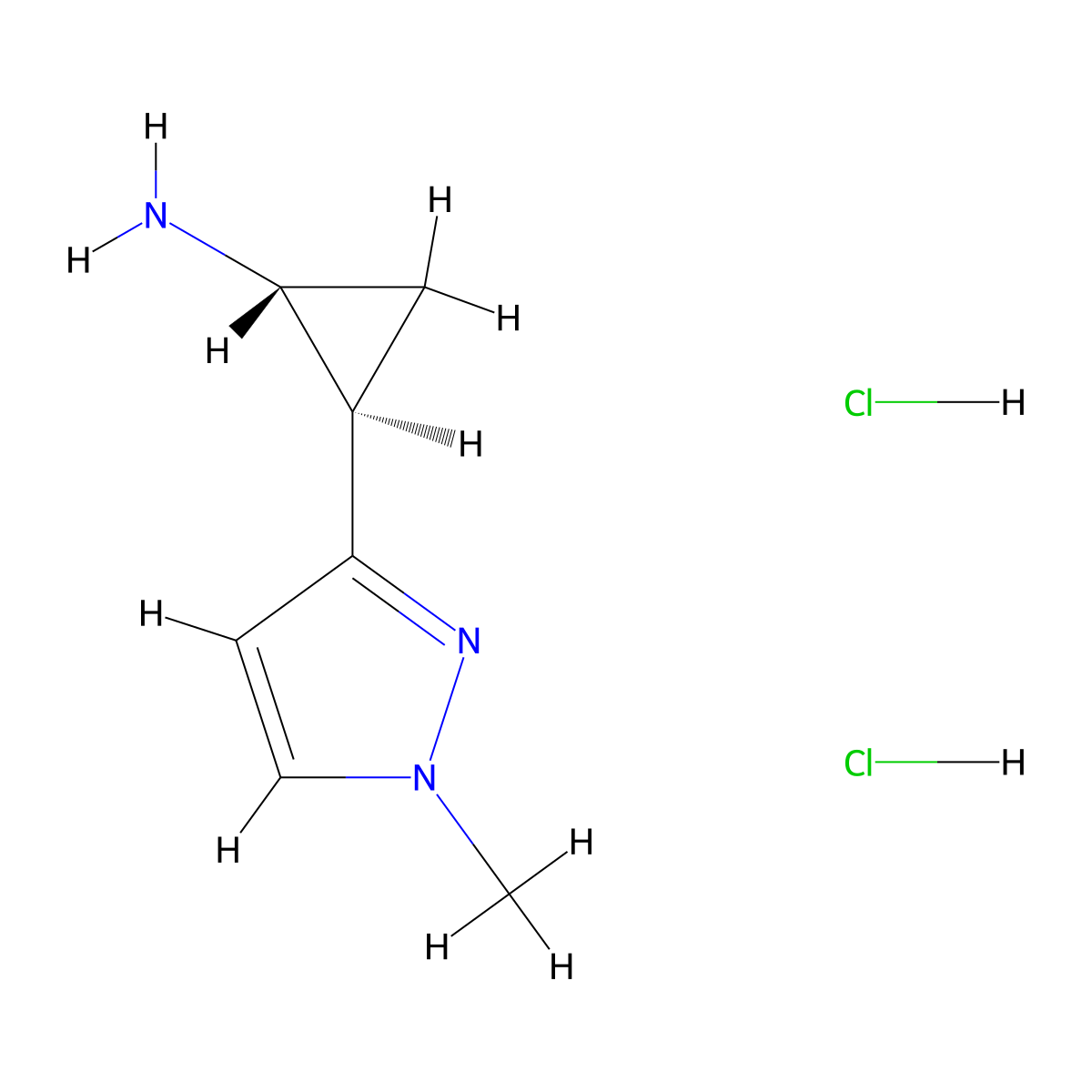 rac-(1R,2R)-2-(1-methyl-1H-pyrazol-3-yl)cyclopropan-1-amine dihydrochloride molecular structure, CAS 1899946-27-0