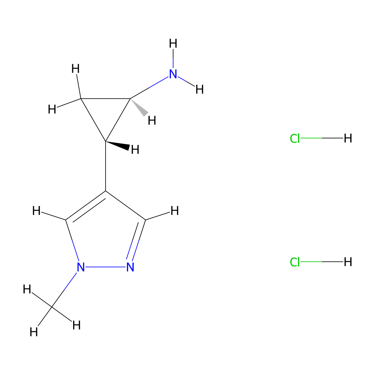 rac-(1R,2S)-2-(1-methyl-1H-pyrazol-4-yl)cyclopropan-1-amine dihydrochloride molecular structure, CAS 1899946-29-2