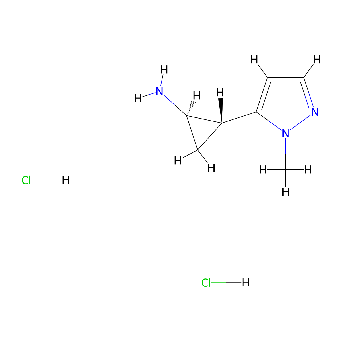 rac-(1R,2R)-2-(1-methyl-1H-pyrazol-5-yl)cyclopropan-1-amine dihydrochloride molecular structure, CAS 1899946-31-6