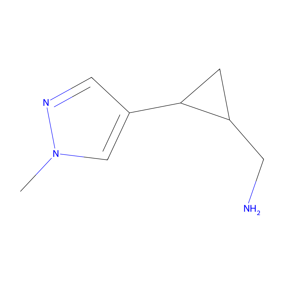 rac-1-[(1R,2R)-2-(1-methyl-1H-pyrazol-4-yl)cyclopropyl]methanamine molecular structure, CAS 1899946-37-2