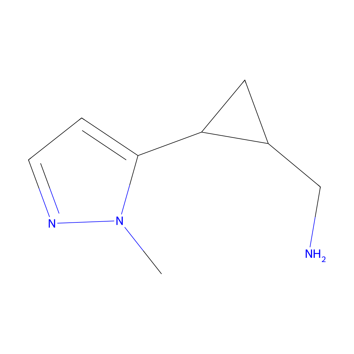 rac-1-[(1R,2R)-2-(1-methyl-1H-pyrazol-5-yl)cyclopropyl]methanamine molecular structure, CAS 1899946-39-4