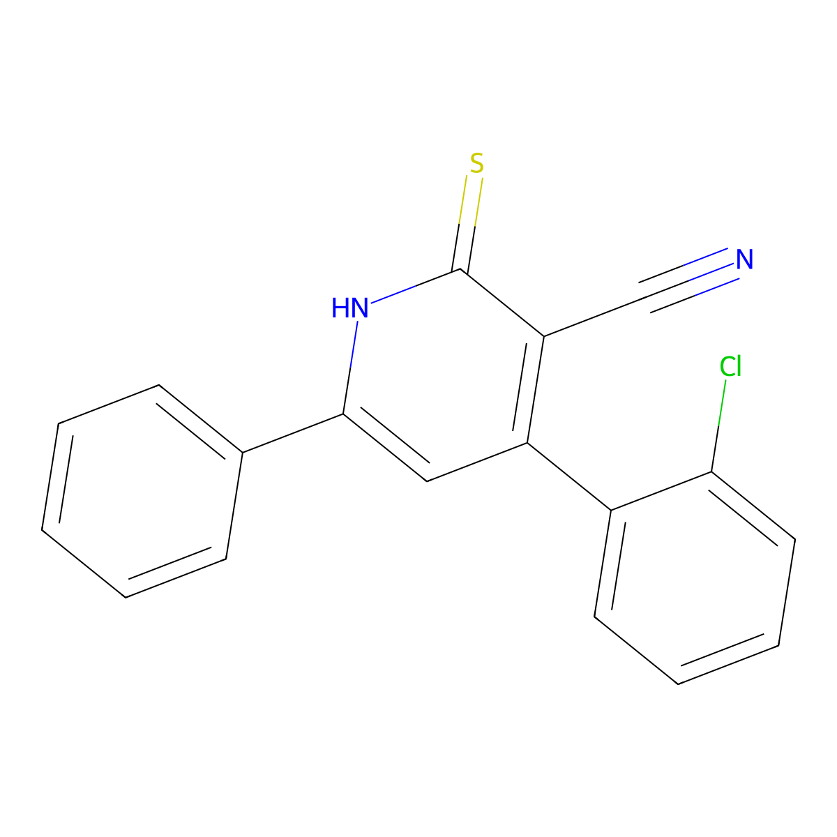 4-(2-Chlorophenyl)-2-mercapto-6-phenylnicotinonitrile molecular structure, CAS 19-16-9