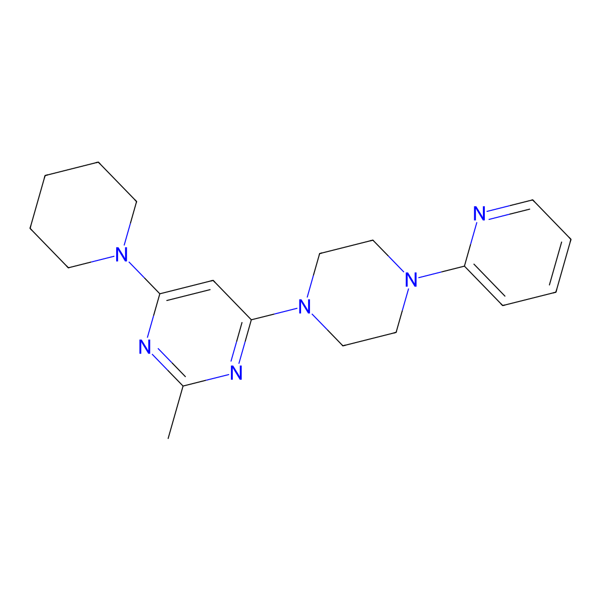2-Methyl-4-(piperidin-1-yl)-6-[4-(pyridin-2-yl)piperazin-1-yl]pyrimidine molecular structure, CAS 1900595-47-2