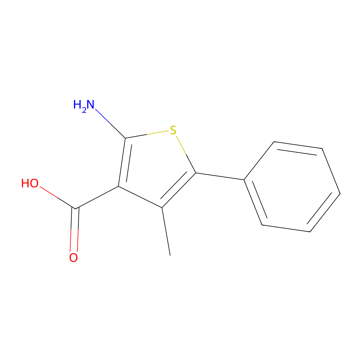 2-Amino-4-methyl-5-phenylthiophene-3-carboxylic acid molecular structure, CAS 190062-95-4