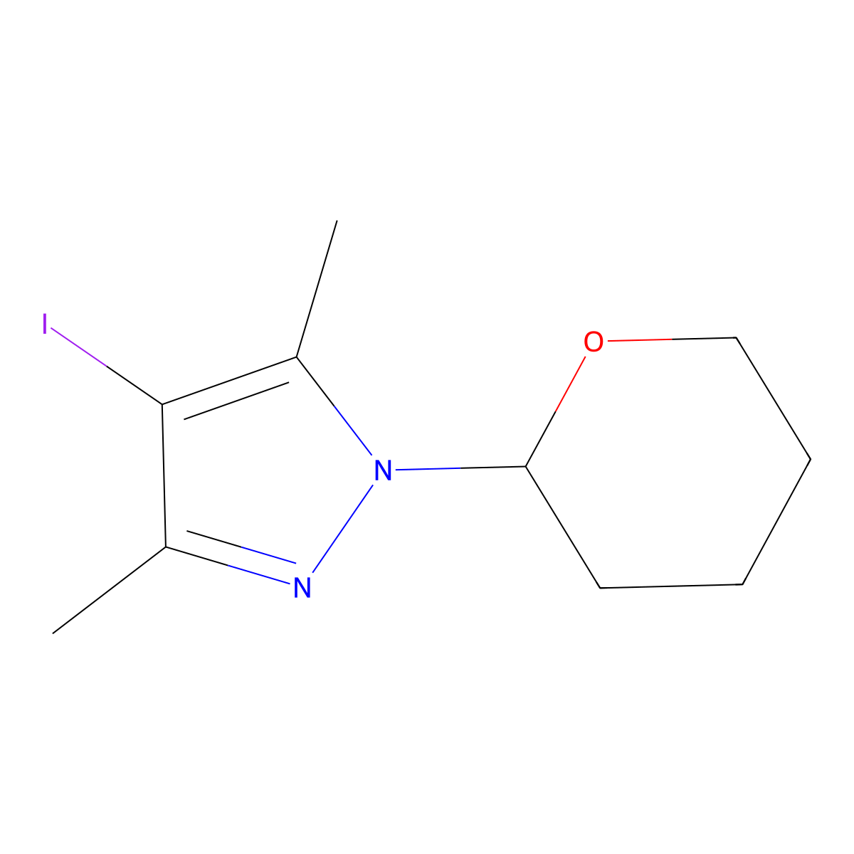 4-Iodo-3,5-dimethyl-1-(tetrahydro-2H-pyran-2-yl)-1H-pyrazole molecular structure, CAS 1900755-67-0