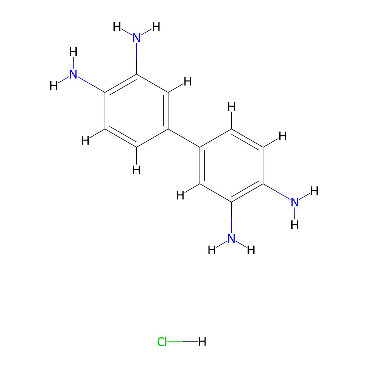 (1,1'-Biphenyl)-3,3',4,4'-tetramine hydrochloride molecular structure, CAS 19010-26-5