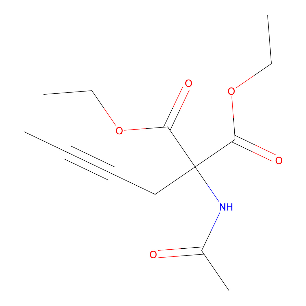 1,3-Diethyl 2-(but-2-yn-1-yl)-2-acetamidopropanedioate molecular structure, CAS 19013-58-2