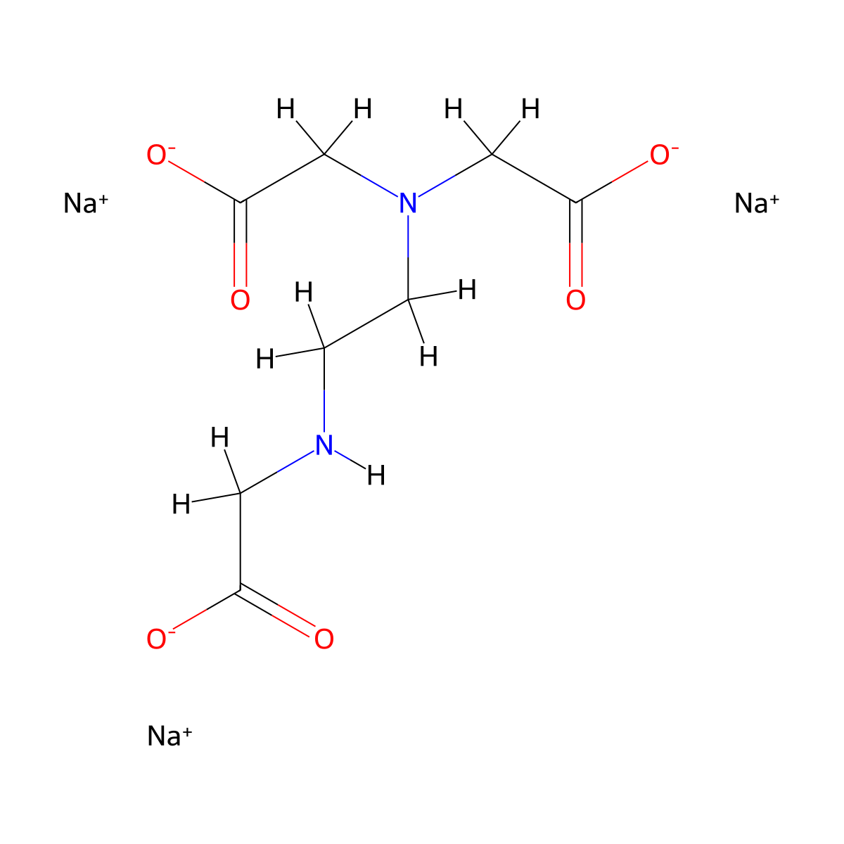 glycine, n-(carboxymethyl)-n-(2-((carboxymethyl)amino)ethyl)-, trisodium salt molecular structure, CAS 19019-43-3