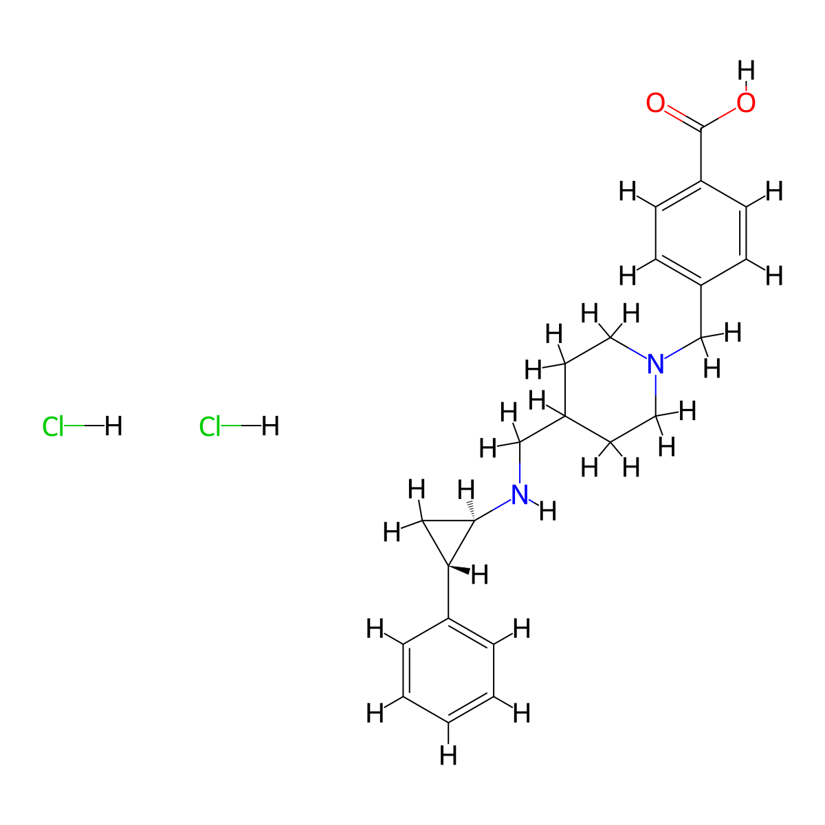 4-((4-((((1R,2S)-2-phenylcyclopropyl)amino)methyl)piperidin-1-yl)methyl)benzoic acid dihydrochloride molecular structure, CAS 1902123-72-1