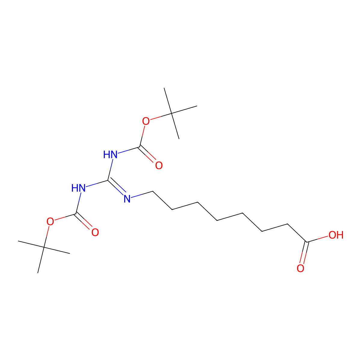 8-[({[(Tert-butoxy)carbonyl]amino}({[(tert-butoxy)carbonyl]imino})methyl)amino]octanoicacid molecular structure, CAS 1902130-44-2