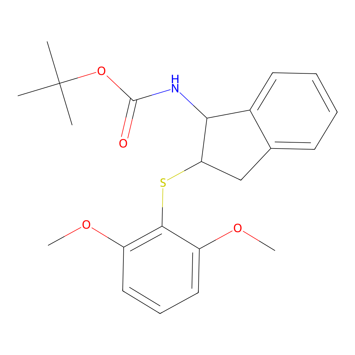 tert-Butyl ((1S,2S)-2-((2,6-dimethoxyphenyl)thio)-2,3-dihydro-1H-inden-1-yl)carbamate molecular structure, CAS 1902155-00-3
