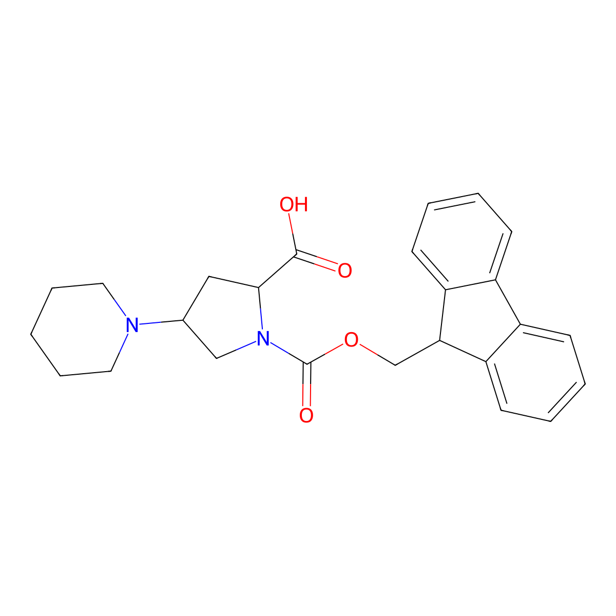 (2S)-1-(((9H-Fluoren-9-yl)methoxy)carbonyl)-4-(piperidin-1-yl)pyrrolidine-2-carboxylic acid molecular structure, CAS 1902164-29-7