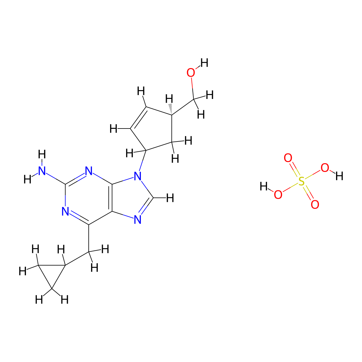 {4-[2-Amino-6-(cyclopropylmethyl)-9H-purin-9-yl]cyclopent-2-en-1-yl}methanol sulfate molecular structure, CAS 1902343-14-9