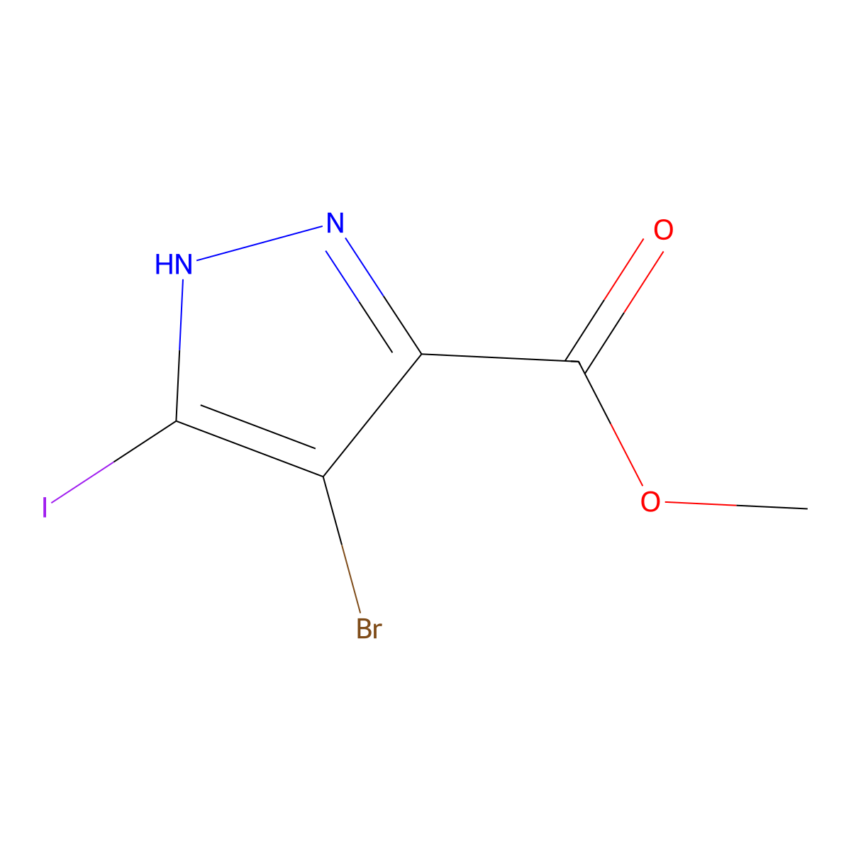 methyl 4-bromo-5-iodo-1H-pyrazole-3-carboxylate molecular structure, CAS 190263-22-0