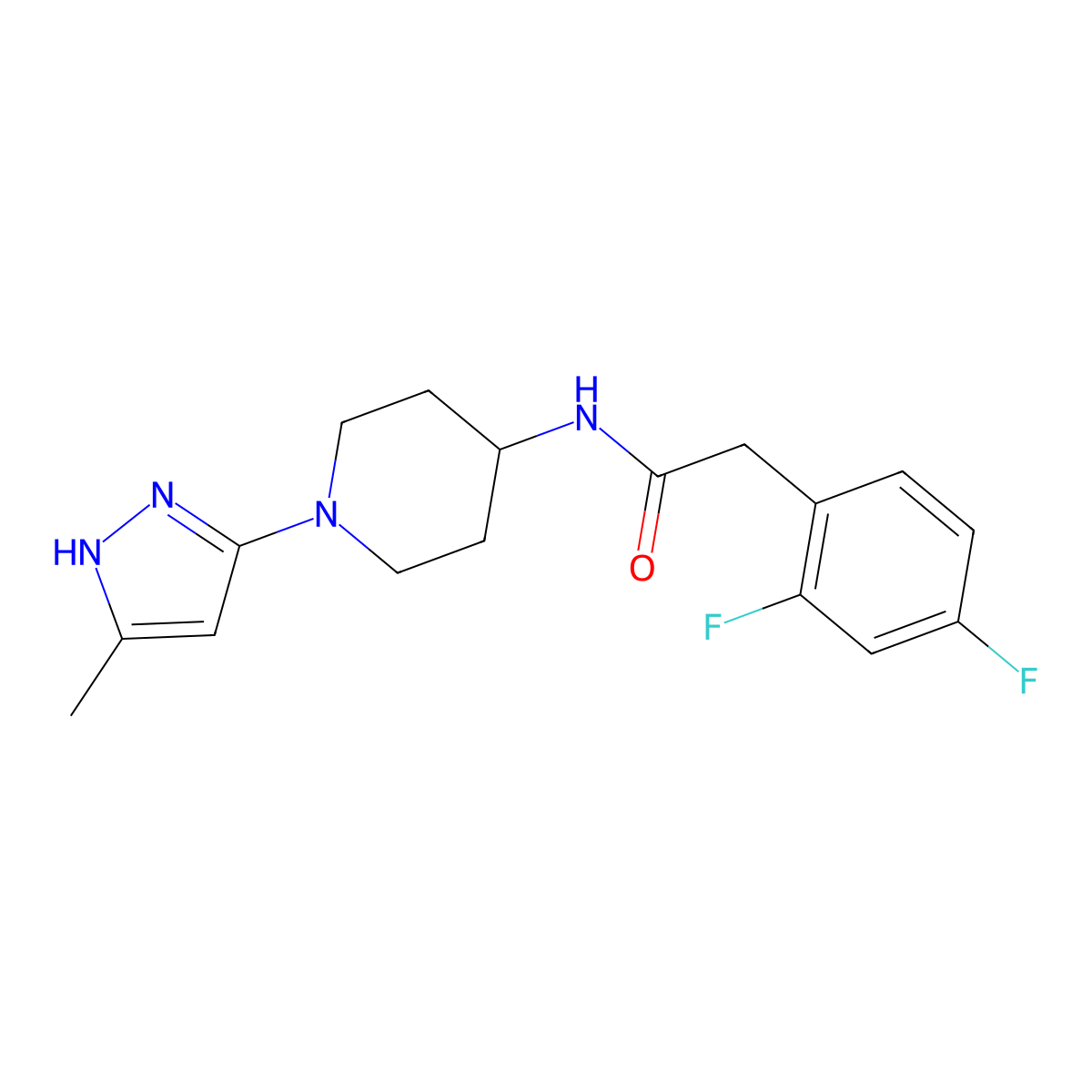 2-(2,4-difluorophenyl)-N-[1-(5-methyl-1H-pyrazol-3-yl)piperidin-4-yl]acetamide molecular structure, CAS 1902892-66-3