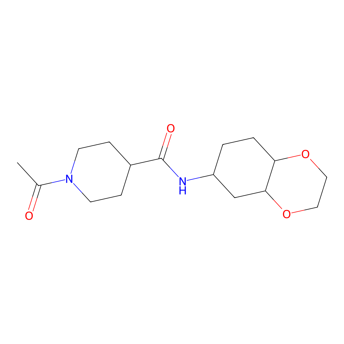 1-acetyl-N-(octahydrobenzo[b][1,4]dioxin-6-yl)piperidine-4-carboxamide molecular structure, CAS 1902893-76-8