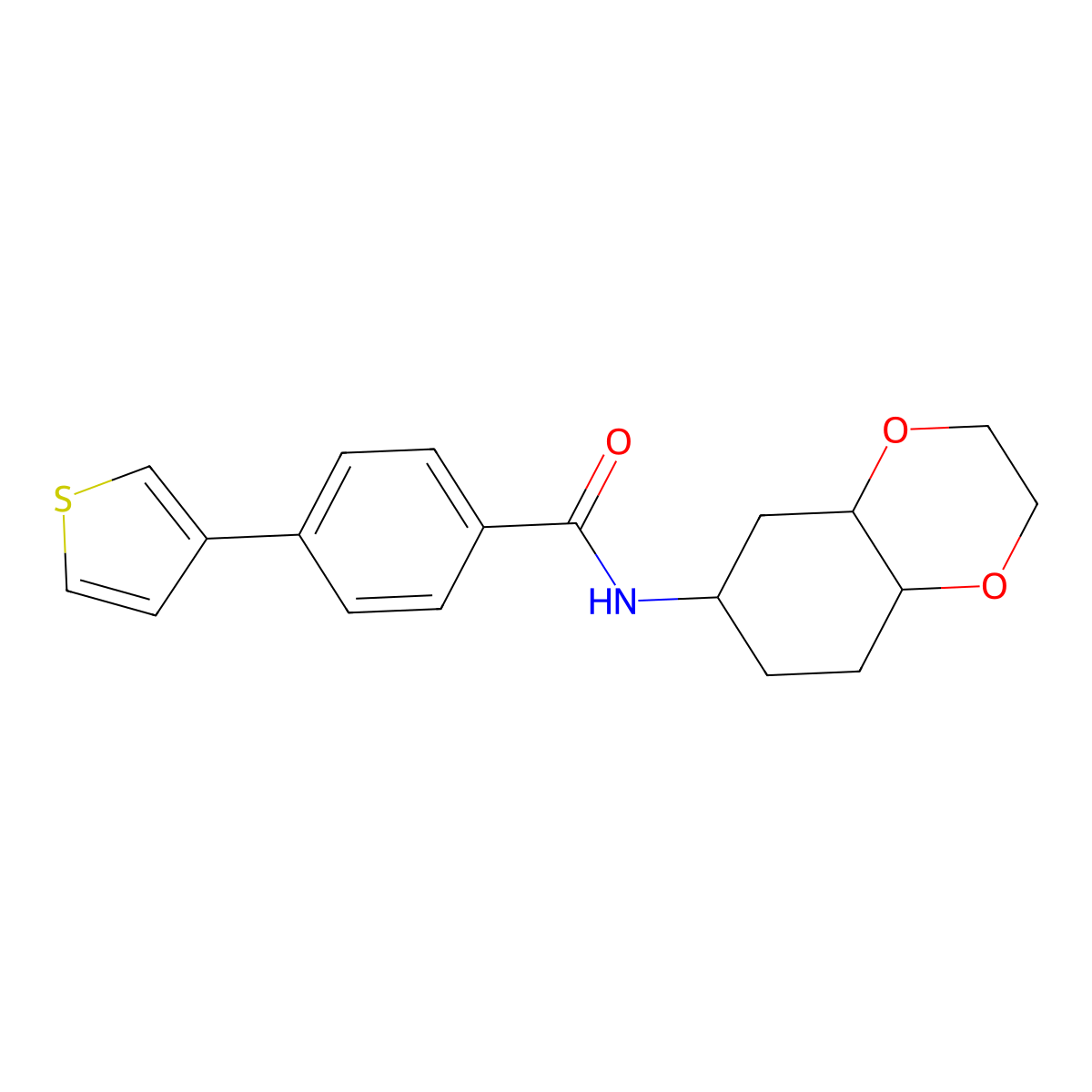 N-(octahydrobenzo[b][1,4]dioxin-6-yl)-4-(thiophen-3-yl)benzamide molecular structure, CAS 1902894-85-2