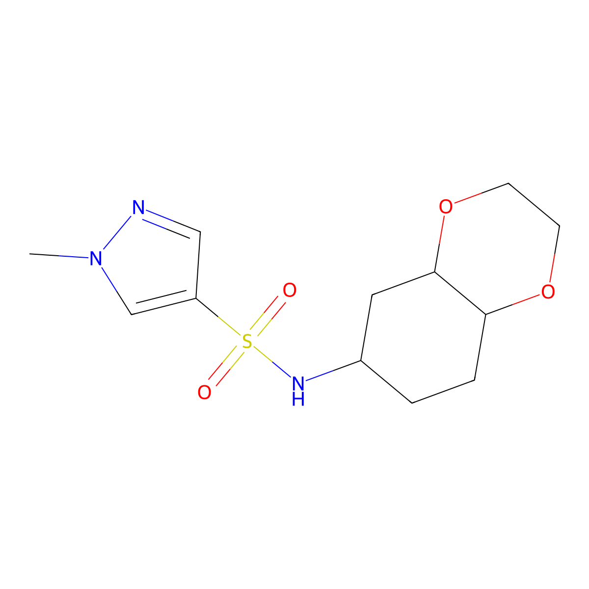 1-methyl-N-(octahydrobenzo[b][1,4]dioxin-6-yl)-1H-pyrazole-4-sulfonamide molecular structure, CAS 1902895-21-9