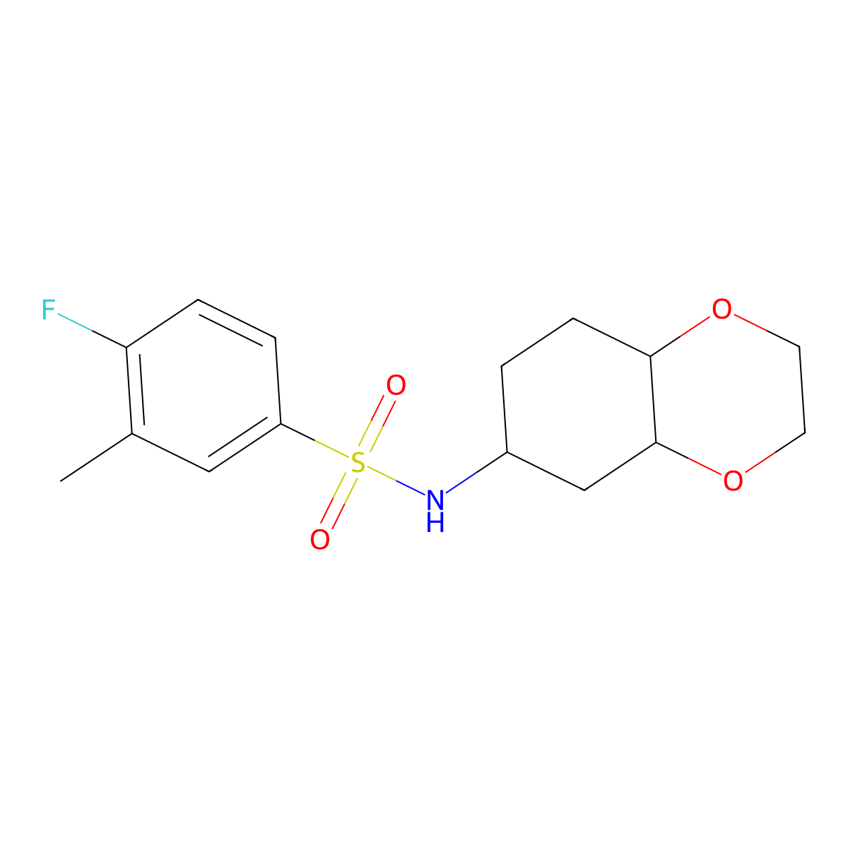 4-fluoro-3-methyl-N-(octahydrobenzo[b][1,4]dioxin-6-yl)benzenesulfonamide molecular structure, CAS 1902895-26-4