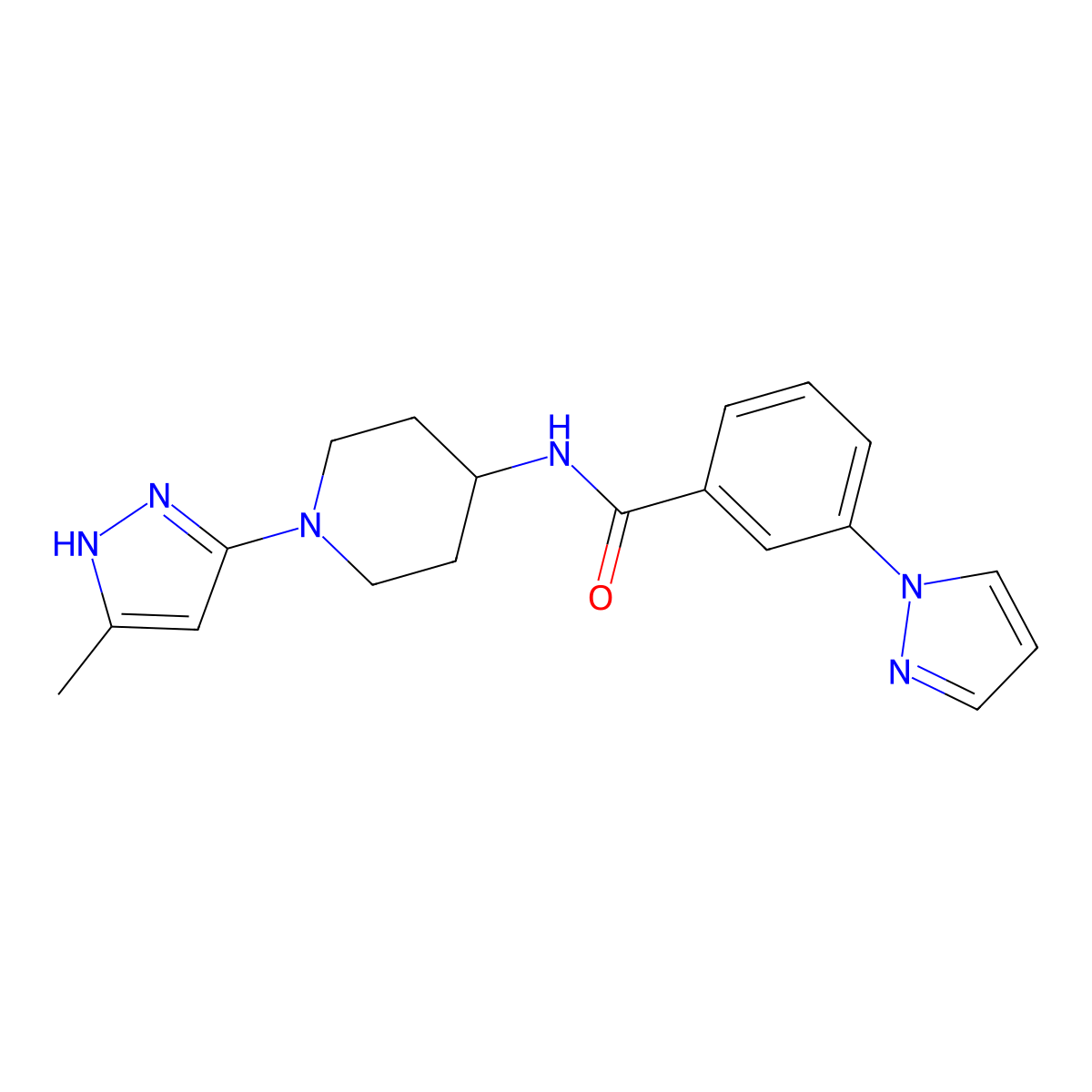 N-[1-(5-methyl-1H-pyrazol-3-yl)piperidin-4-yl]-3-(1H-pyrazol-1-yl)benzamide molecular structure, CAS 1902895-77-5