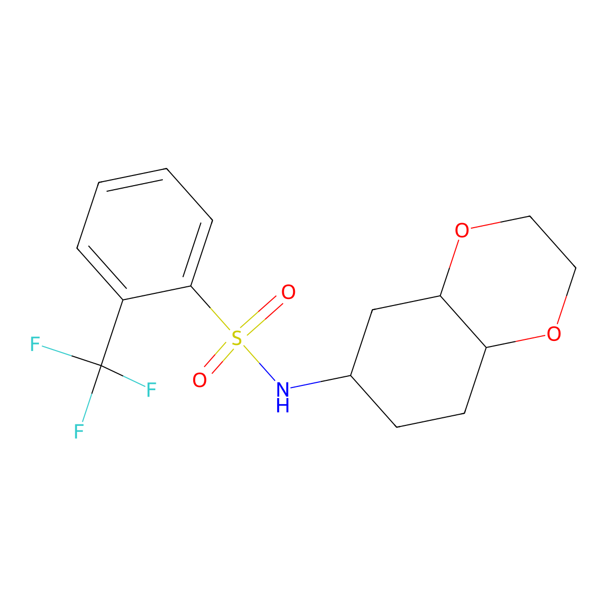 N-(octahydrobenzo[b][1,4]dioxin-6-yl)-2-(trifluoromethyl)benzenesulfonamide molecular structure, CAS 1902896-18-7