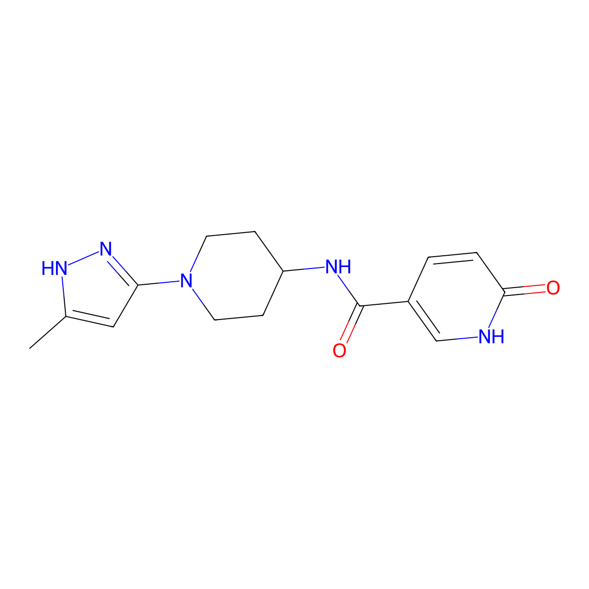 N-(1-(5-methyl-1H-pyrazol-3-yl)piperidin-4-yl)-6-oxo-1,6-dihydropyridine-3-carboxamide molecular structure, CAS 1902896-26-7