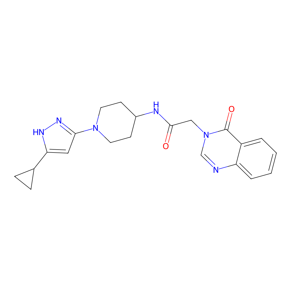 N-(1-(5-cyclopropyl-1H-pyrazol-3-yl)piperidin-4-yl)-2-(4-oxoquinazolin-3(4H)-yl)acetamide molecular structure, CAS 1902897-62-4