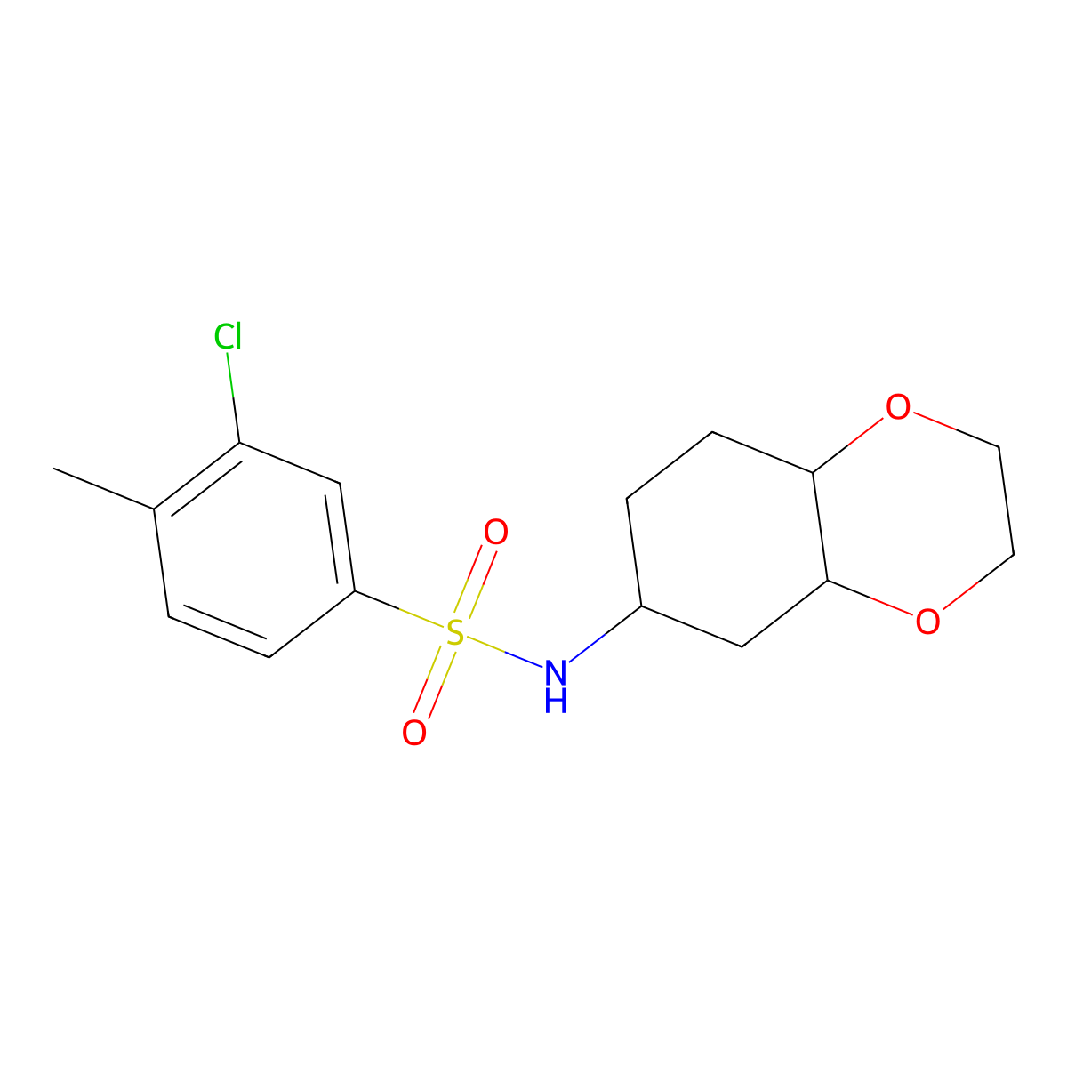 3-chloro-4-methyl-N-(octahydrobenzo[b][1,4]dioxin-6-yl)benzenesulfonamide molecular structure, CAS 1902898-71-8