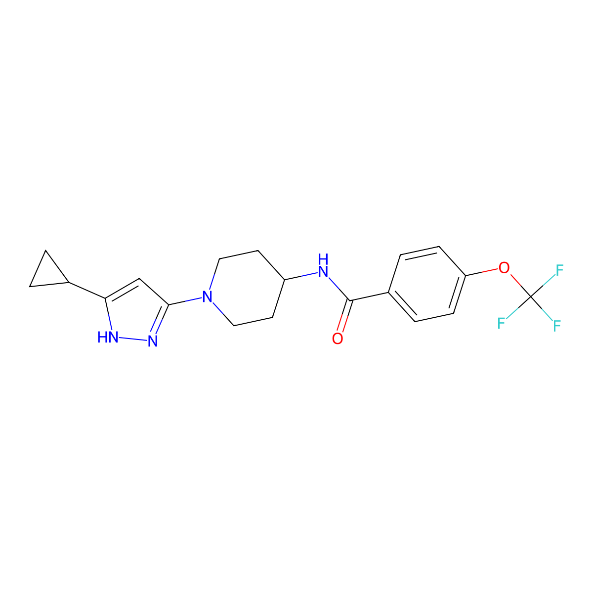 N-[1-(5-cyclopropyl-1H-pyrazol-3-yl)piperidin-4-yl]-4-(trifluoromethoxy)benzamide molecular structure, CAS 1902899-07-3