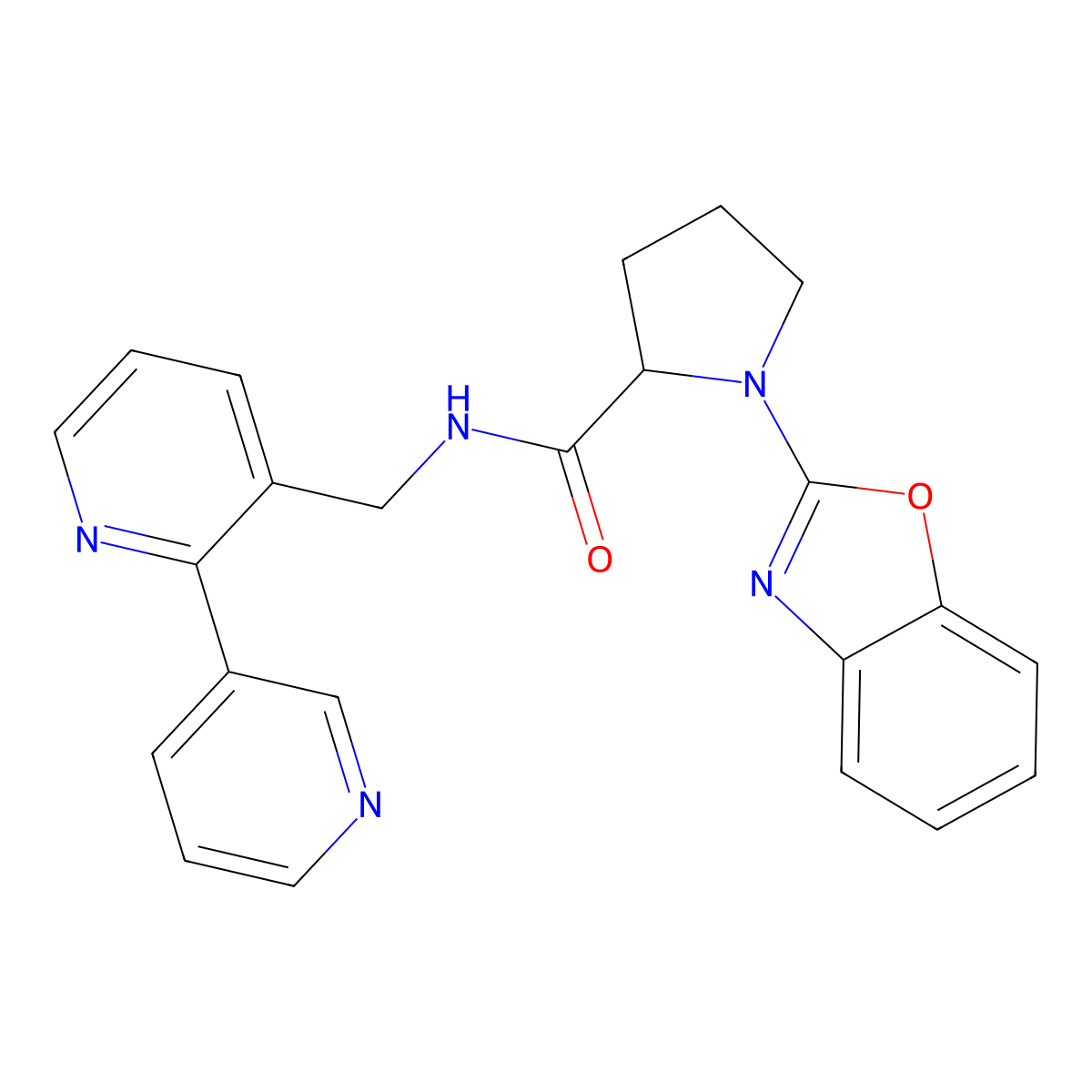 1-(1,3-benzoxazol-2-yl)-N-({[2,3'-bipyridine]-3-yl}methyl)pyrrolidine-2-carboxamide molecular structure, CAS 1902899-22-2