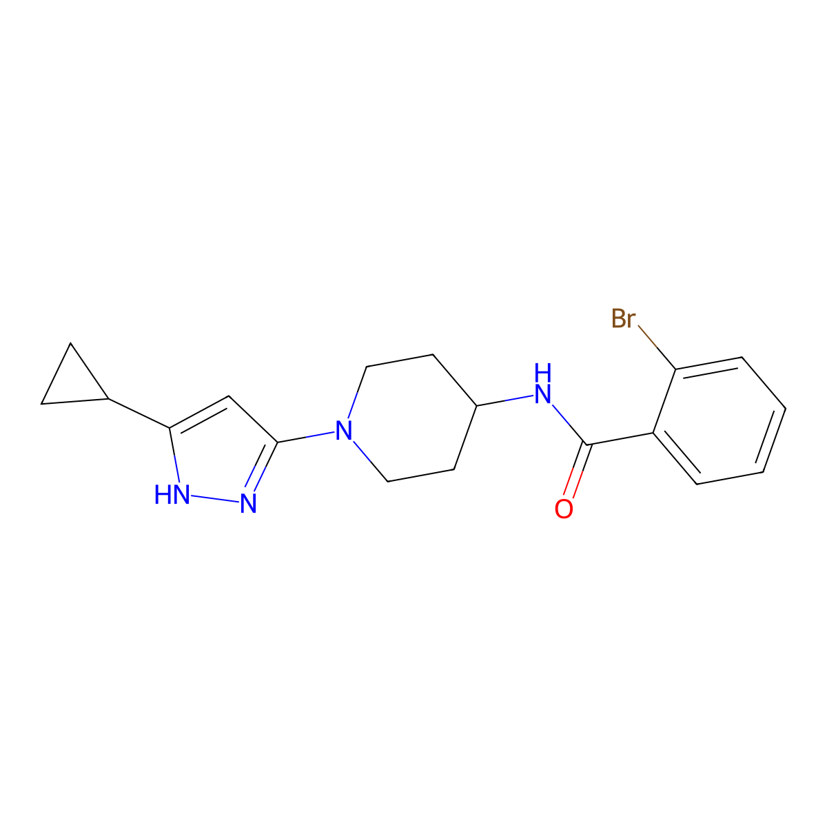 2-bromo-N-[1-(5-cyclopropyl-1H-pyrazol-3-yl)piperidin-4-yl]benzamide molecular structure, CAS 1902900-24-6