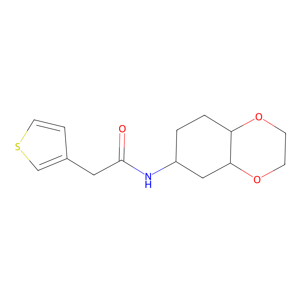 N-(octahydrobenzo[b][1,4]dioxin-6-yl)-2-(thiophen-3-yl)acetamide molecular structure, CAS 1902900-25-7