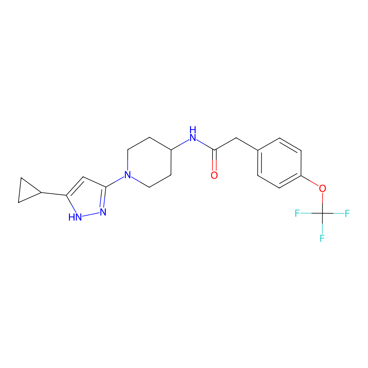 N-[1-(5-cyclopropyl-1H-pyrazol-3-yl)piperidin-4-yl]-2-[4-(trifluoromethoxy)phenyl]acetamide molecular structure, CAS 1902900-53-1