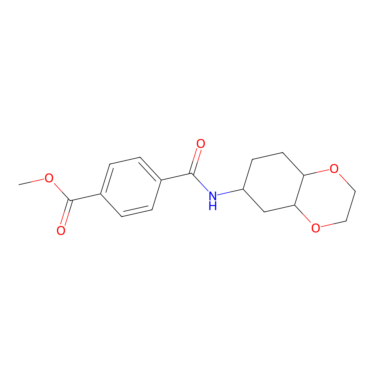 Methyl 4-((octahydrobenzo[b][1,4]dioxin-6-yl)carbamoyl)benzoate molecular structure, CAS 1902900-74-6