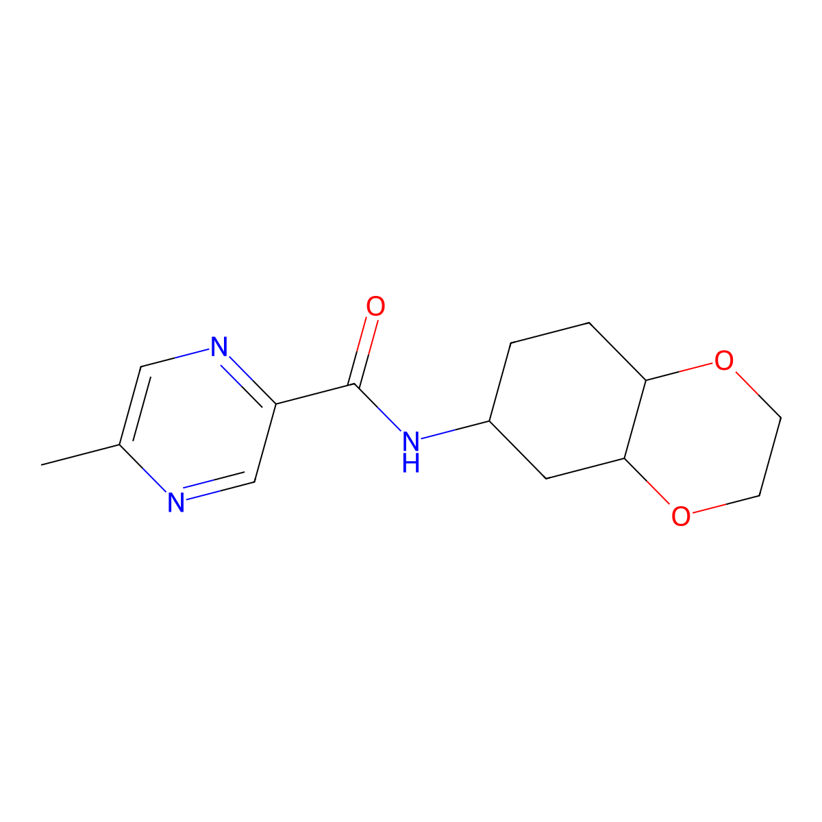 5-methyl-N-(octahydrobenzo[b][1,4]dioxin-6-yl)pyrazine-2-carboxamide molecular structure, CAS 1902901-36-3