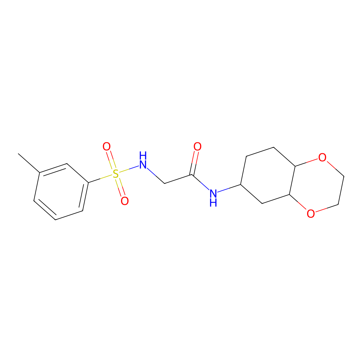 2-(3-methylphenylsulfonamido)-N-(octahydrobenzo[b][1,4]dioxin-6-yl)acetamide molecular structure, CAS 1902906-40-4