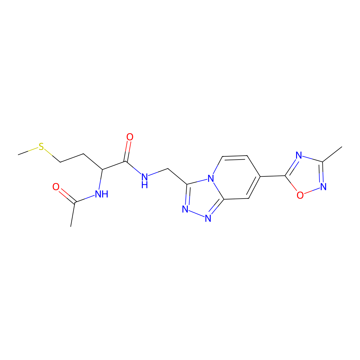2-acetamido-N-((7-(3-methyl-1,2,4-oxadiazol-5-yl)-[1,2,4]triazolo[4,3-a]pyridin-3-yl)methyl)-4-(methylthio)butanamide molecular structure, CAS 1902907-13-4