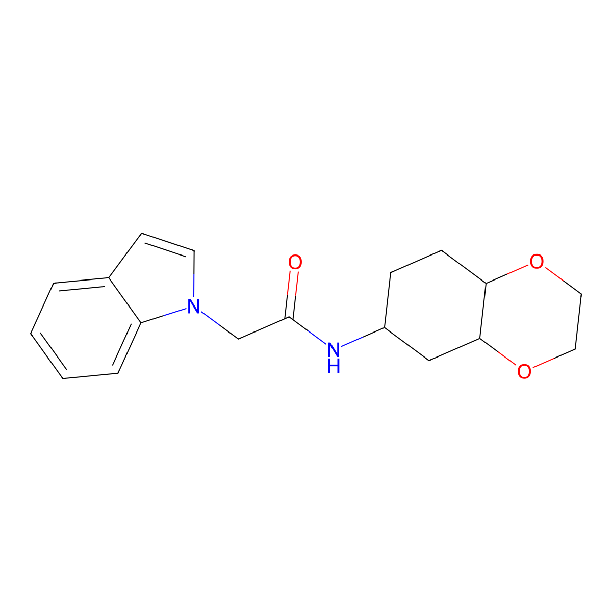 2-(1H-indol-1-yl)-N-(octahydrobenzo[b][1,4]dioxin-6-yl)acetamide molecular structure, CAS 1902907-26-9