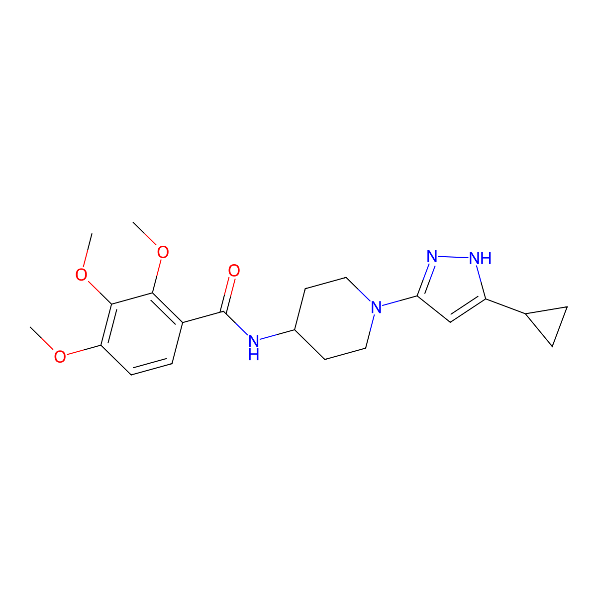 N-[1-(5-cyclopropyl-1H-pyrazol-3-yl)piperidin-4-yl]-2,3,4-trimethoxybenzamide molecular structure, CAS 1902907-27-0