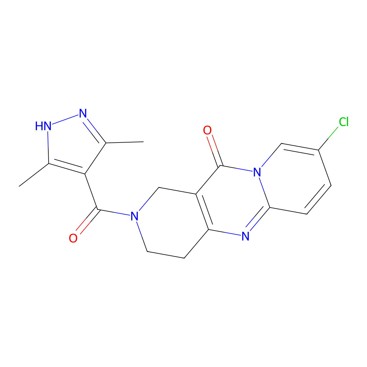 13-chloro-5-(3,5-dimethyl-1H-pyrazole-4-carbonyl)-1,5,9-triazatricyclo[8.4.0.0^{3,8}]tetradeca-3(8),9,11,13-tetraen-2-one molecular structure, CAS 1902907-32-7