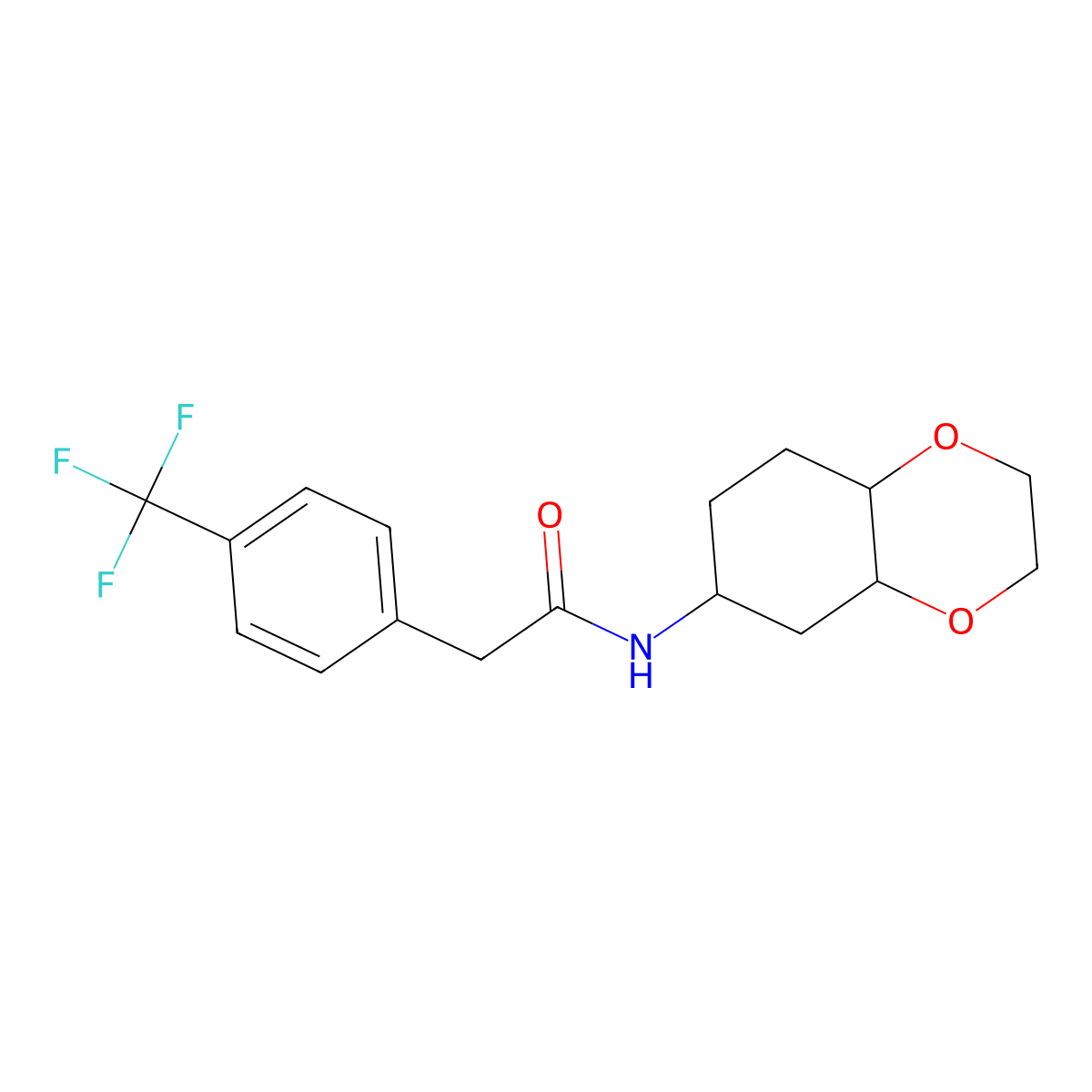 N-(octahydrobenzo[b][1,4]dioxin-6-yl)-2-(4-(trifluoromethyl)phenyl)acetamide molecular structure, CAS 1902907-37-2
