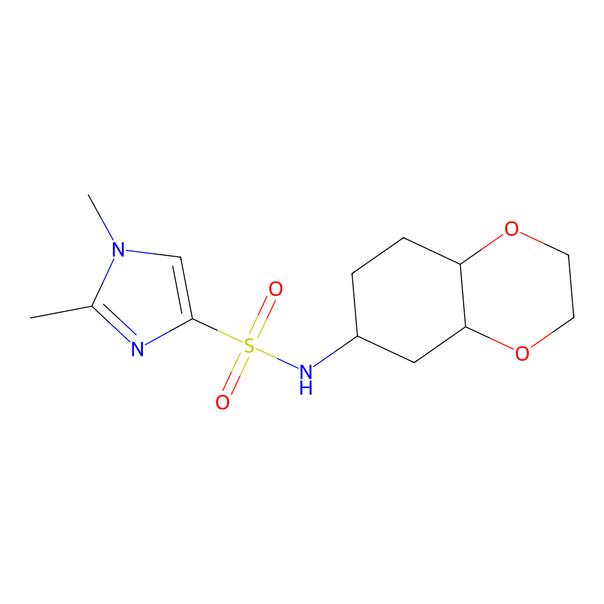 1,2-dimethyl-N-(octahydrobenzo[b][1,4]dioxin-6-yl)-1H-imidazole-4-sulfonamide molecular structure, CAS 1902908-50-2